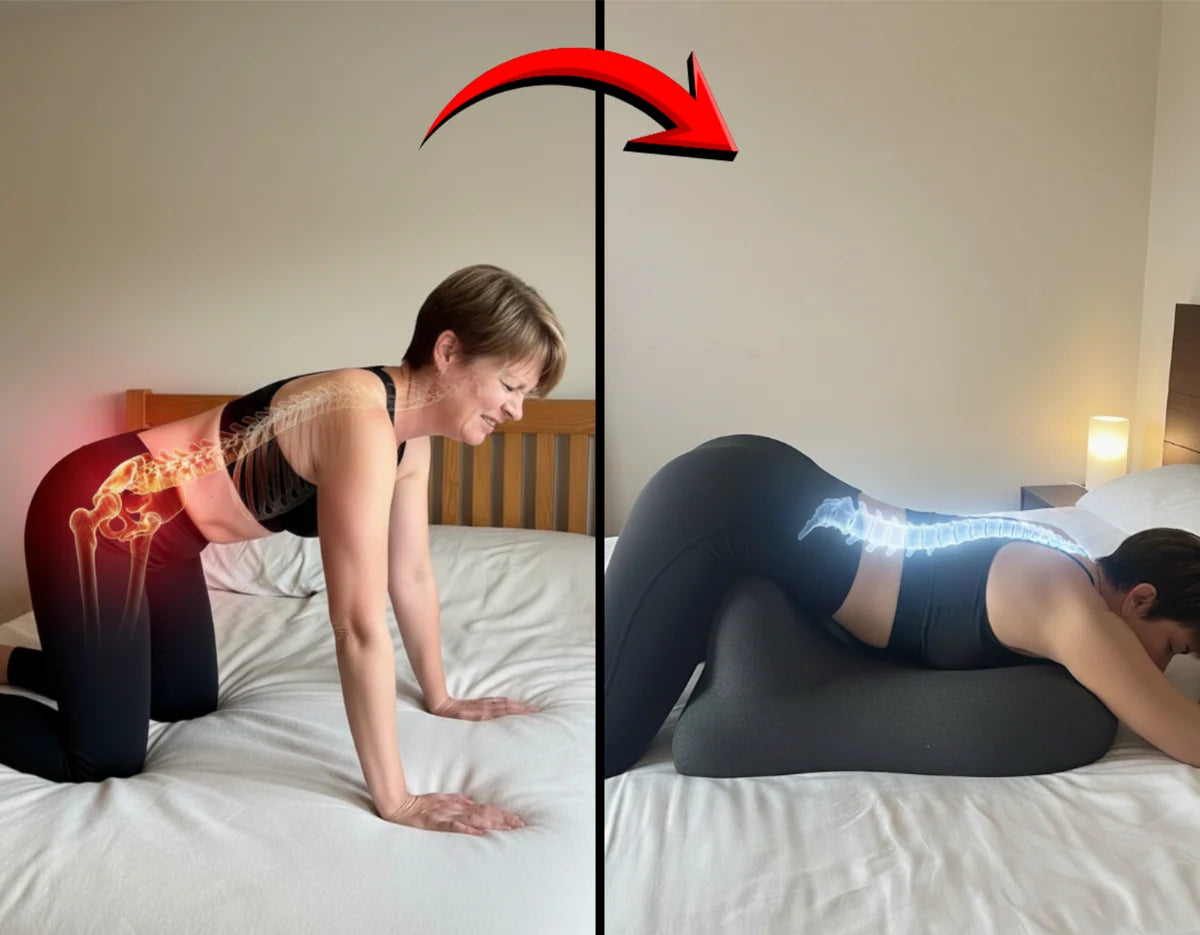 Close-up of the lower back and hip support the pillow provides